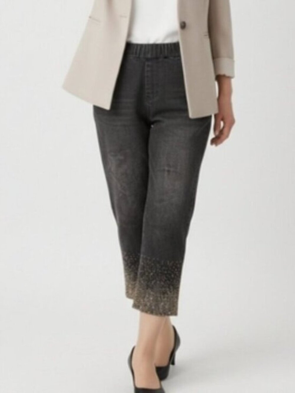 Soft Surroundings Pull On Capri Black Wash Dazzle Embellished Elastic Waist XL